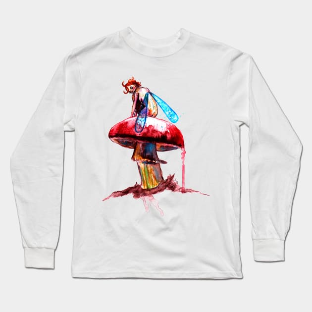 Mushroom Fairy on Red Mushroom Long Sleeve T-Shirt by beaugeste2280@yahoo.com